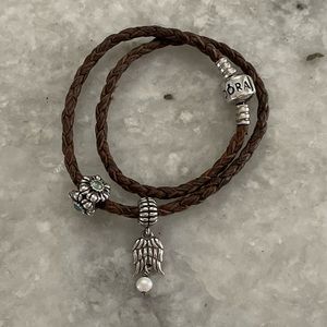 Pandora Leather Wrap Bracelet & Charms